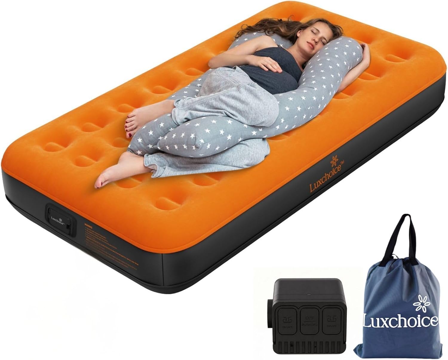 Outdoor Inflatable Camping Tent With Air Pump - Twin Air Mattress with Built-In Rechargeable